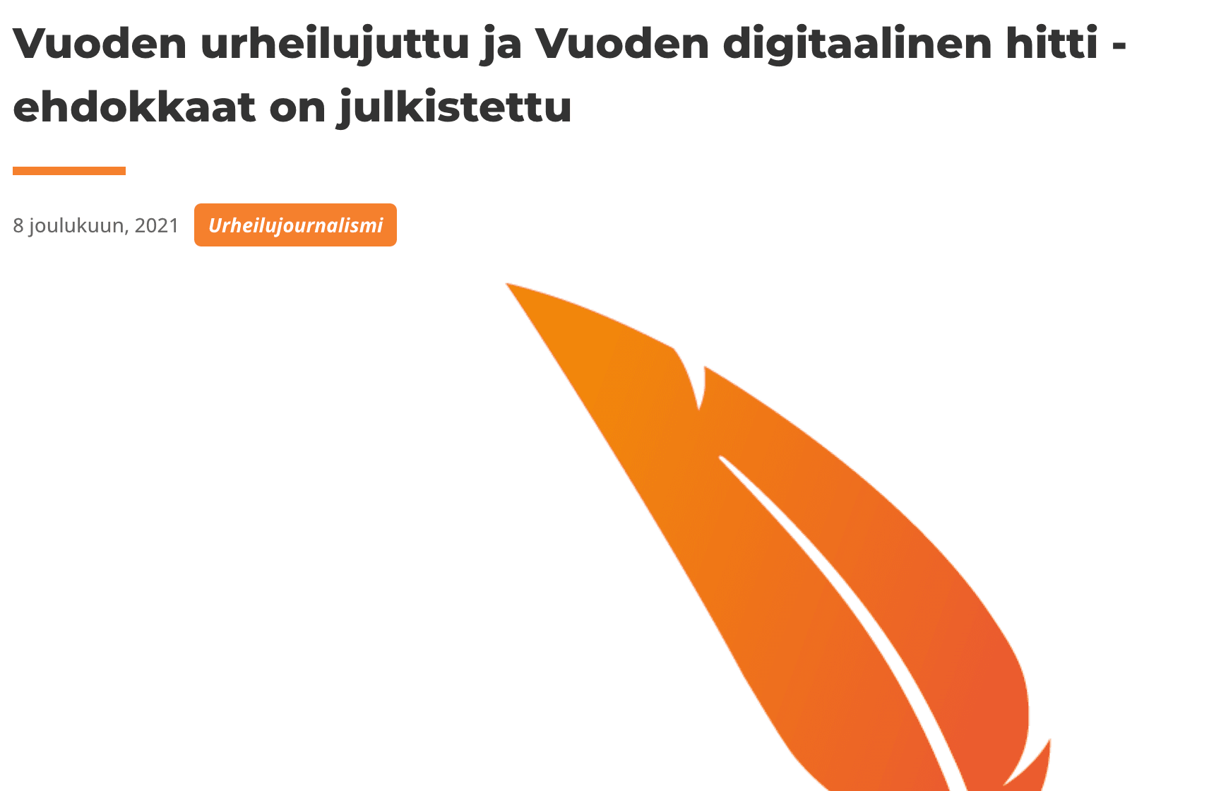 Vuoden urheilujuttu ja Vuoden digitaalinen hitti -ehdokkaat on julkistettu